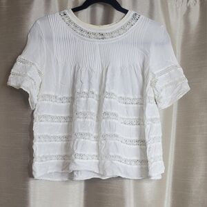 Wilfred tunic top, guipure detail top, off white w/ cream neck tr…